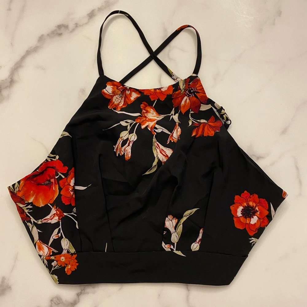 Adjustable floral halter top